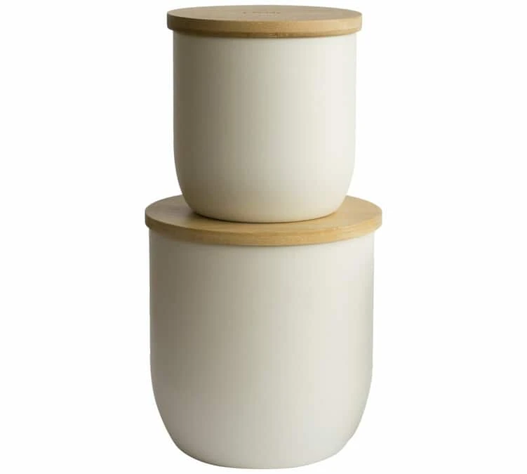 Boîte de conservation - en bambou et métal crème 1.2L - PEBBLY Boîte De Conservation - En Bambou Et Métal Crème 1.2L - PEBBLY -Maxi Coffee Soldes boites 2 contenances