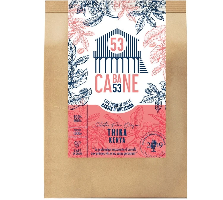 1kg Café en grains : Kenya - Thika - Cabane 53 1kg Café En Grains : Kenya - Thika - Cabane 53 -Maxi Coffee Soldes cabane33 kenya paquet 1000g grain