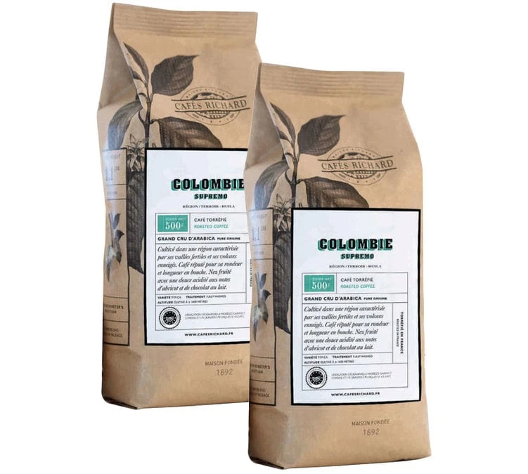 1kg Café en grains Colombie Supremo - Cafés Richard 1kg Café En Grains Colombie Supremo - Cafés Richard -Maxi Coffee Soldes cafe richard colombie 2 500g