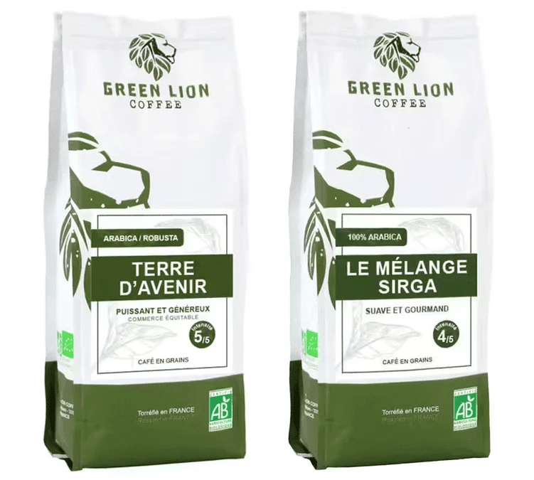 Pack 500 g café en grain bio Terre d'avenir et Mélange Sirga - GREEN LION COFFEE Pack 500 G Café En Grain Bio Terre D'avenir Et Mélange Sirga - GREEN LION COFFEE -Maxi Coffee Soldes glc terre d avenir et melange sirga
