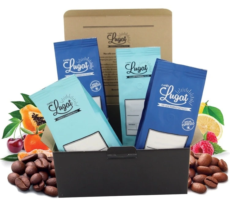 4 cafés en grains x 250g Coffret Fruité CAFES LUGAT 4 Cafés En Grains X 250g Coffret Fruité CAFES LUGAT -Maxi Coffee Soldes lugat coffret fruite
