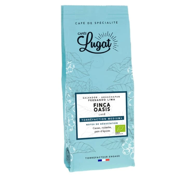 250g café en grain bio Finca Oasis - Cafés Lugat 250g Café En Grain Bio Finca Oasis - Cafés Lugat -Maxi Coffee Soldes packshot lugat classique 250g finca oasis