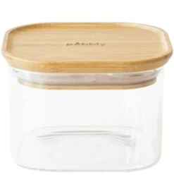 Boîte De Conservation Carrée - PEBBLY - En Verre Et Bambou - 500ml